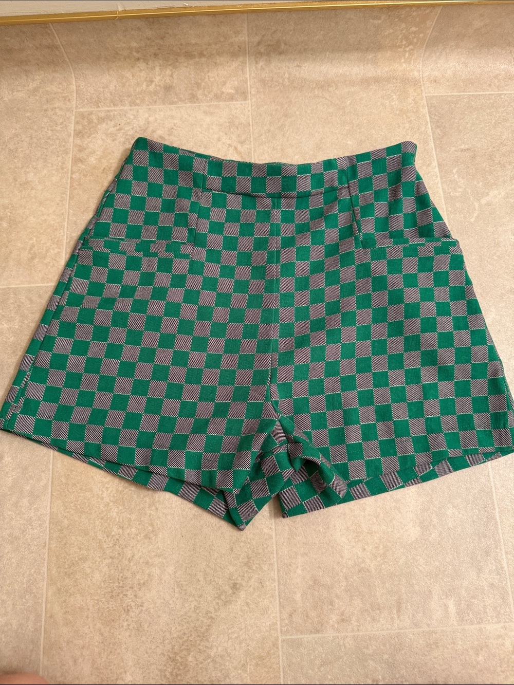 Green Checkerboard Knit Women’s Shorts